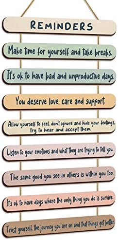 Mental Health Reminders Wall Decors Wooden Hanging Wall Art Counseling Room Decor Positive Psychology Affirmations Feelings Wall Pediments for Home Counseling Office Students Classroom (Cute Color)